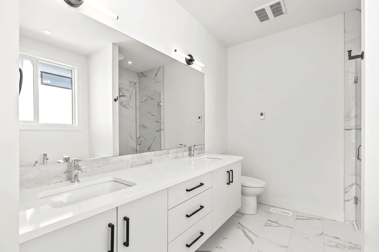 Stellar Craft Cabinetry Inc. modern bathroom vanity with wood cabinetry and integrated sink