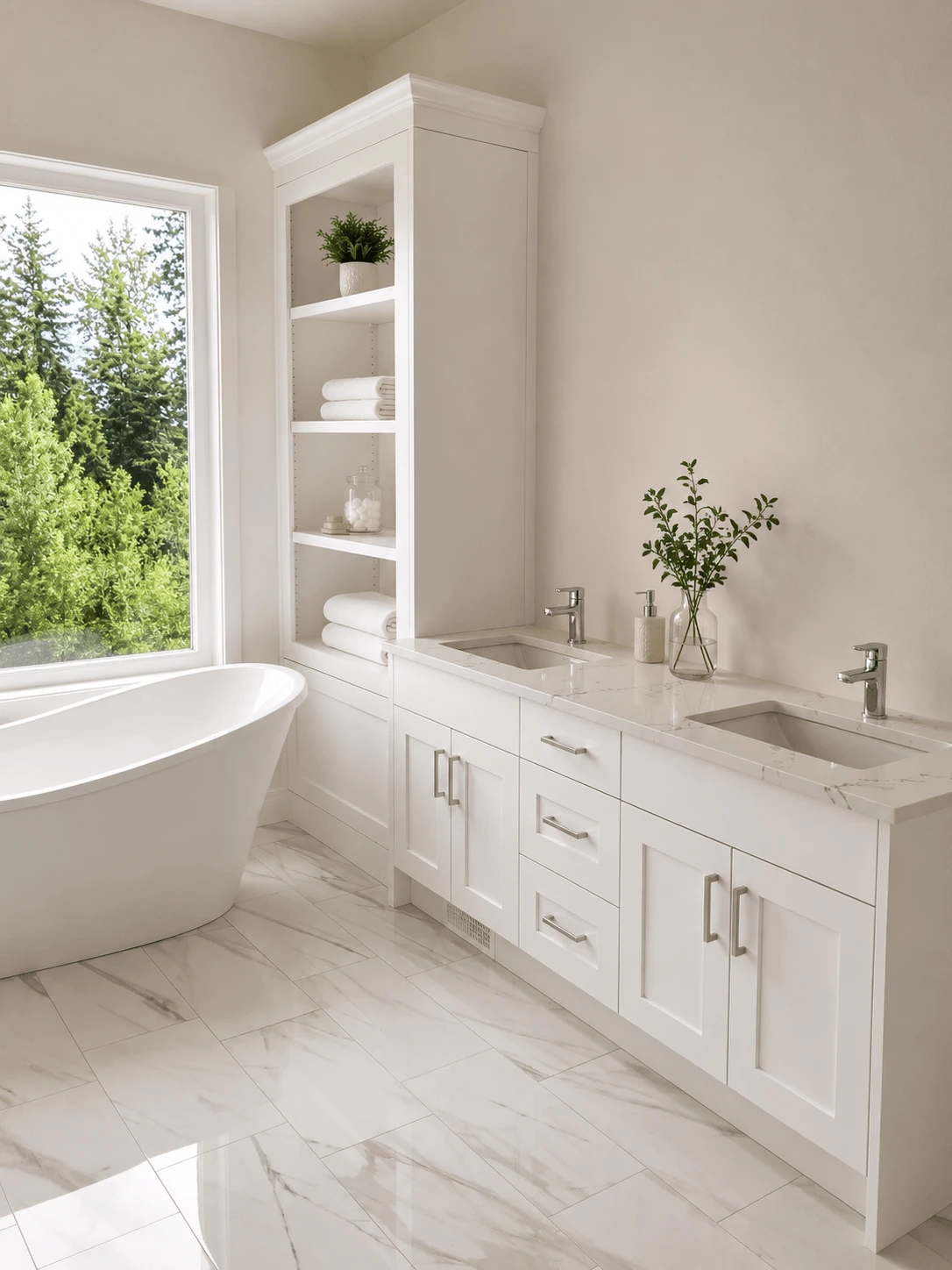 Custom bathroom vanity with integrated storage from the Stellar Craft portfolio