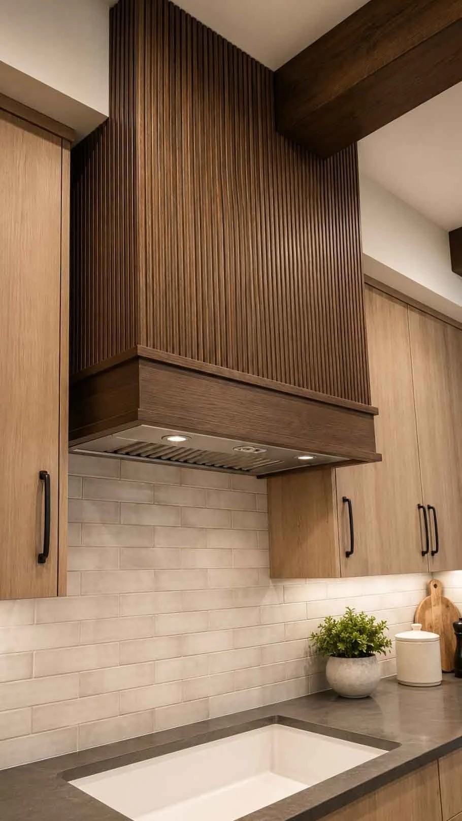 Stellar Craft Cabinetry Inc. custom kitchen cabinetry with wood hood and built-in vent