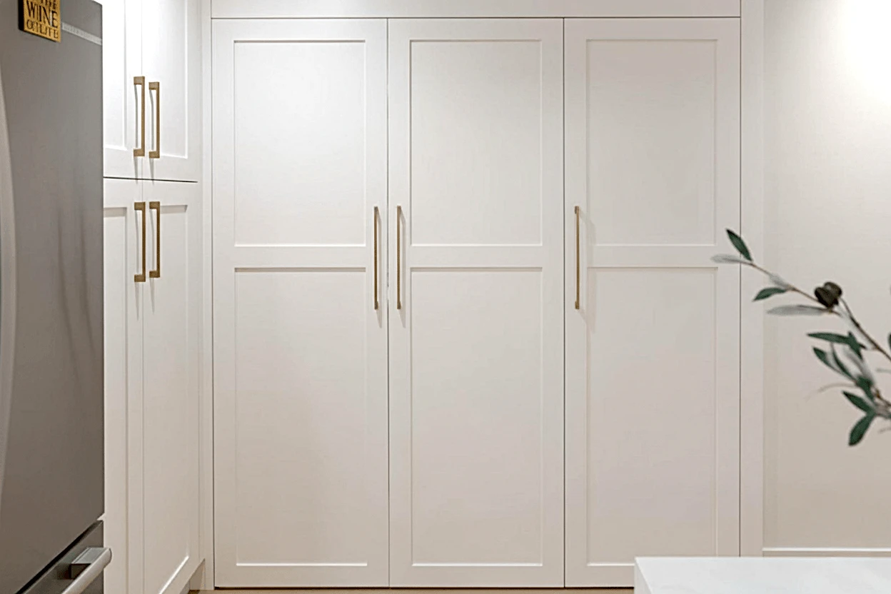 Stellar Craft Cabinetry Inc. white shaker kitchen cabinetry with brass hardware