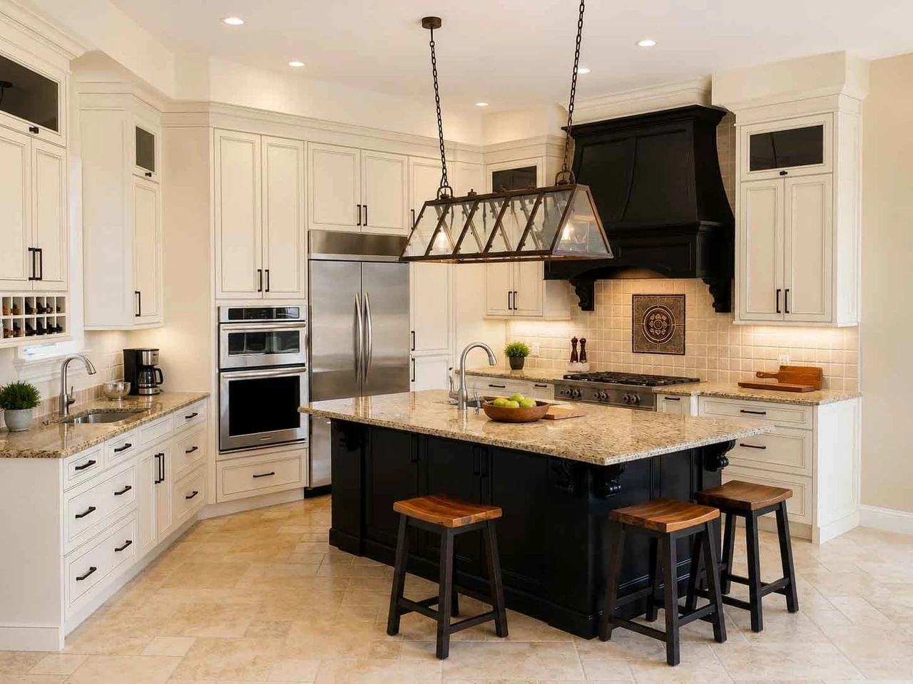 Stellar Craft Cabinetry Inc. - elegant white custom kitchen with island, pendant lighting, and stainless appliances